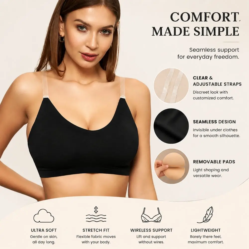 Supportive No Underwire Push Up Bras Breathable Fabric Comfort Fit Full Coverage Bra Push Up Padding Wireless Bralette For Women