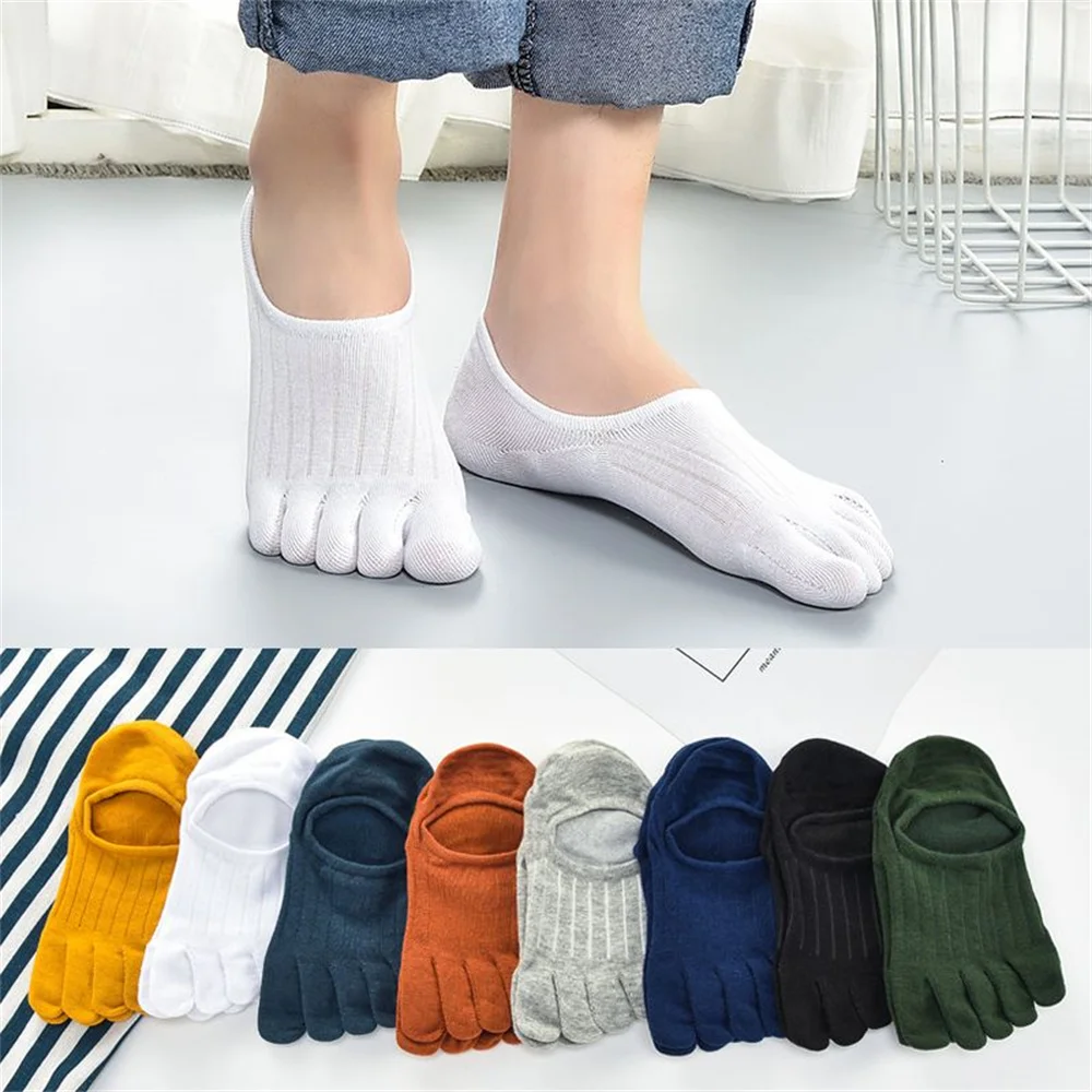 3 Pairs Toe Feet Socks Men Five Fingers Breathable Short Ankle Stripe Socks Sports Running Solid Color Black White Grey Male Sox