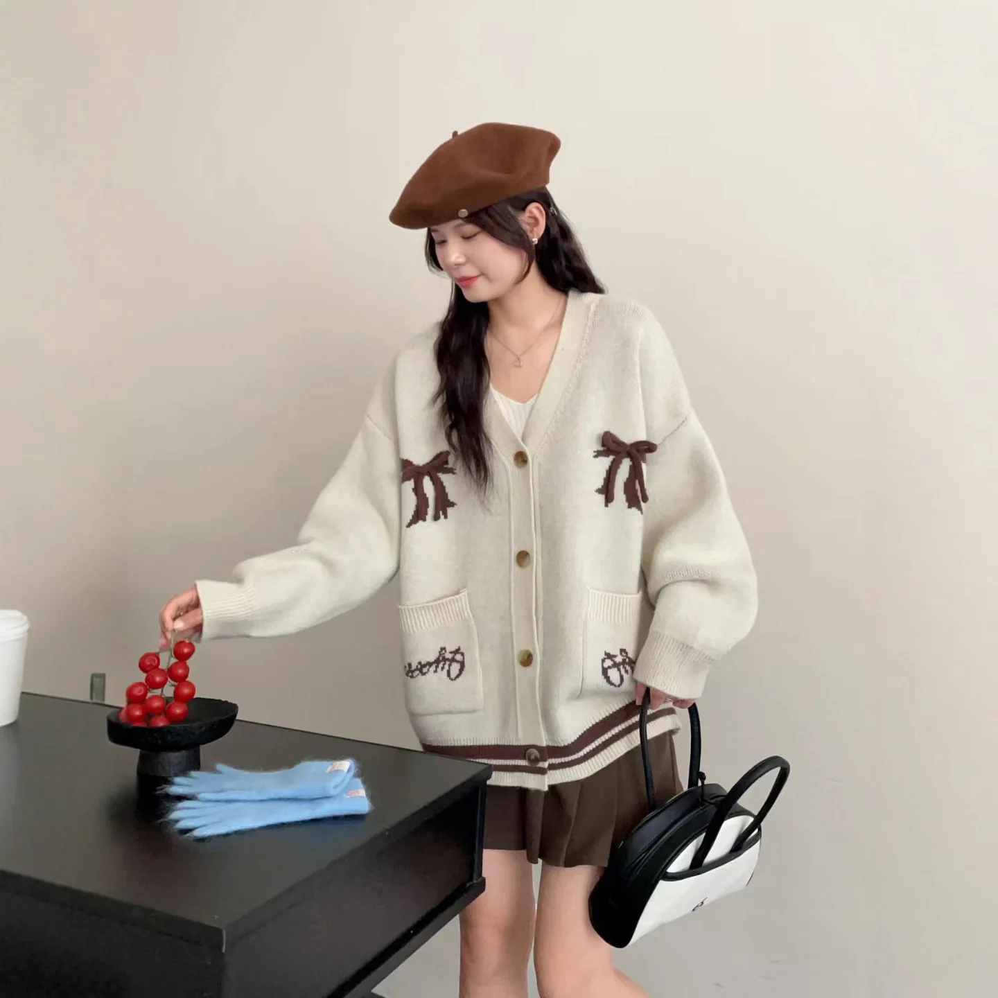 

Trendy Bow Sweater Jacket for Women in Autumn and Winter, Loose New Style, Lazy Design, Japanese Knit Cardigan