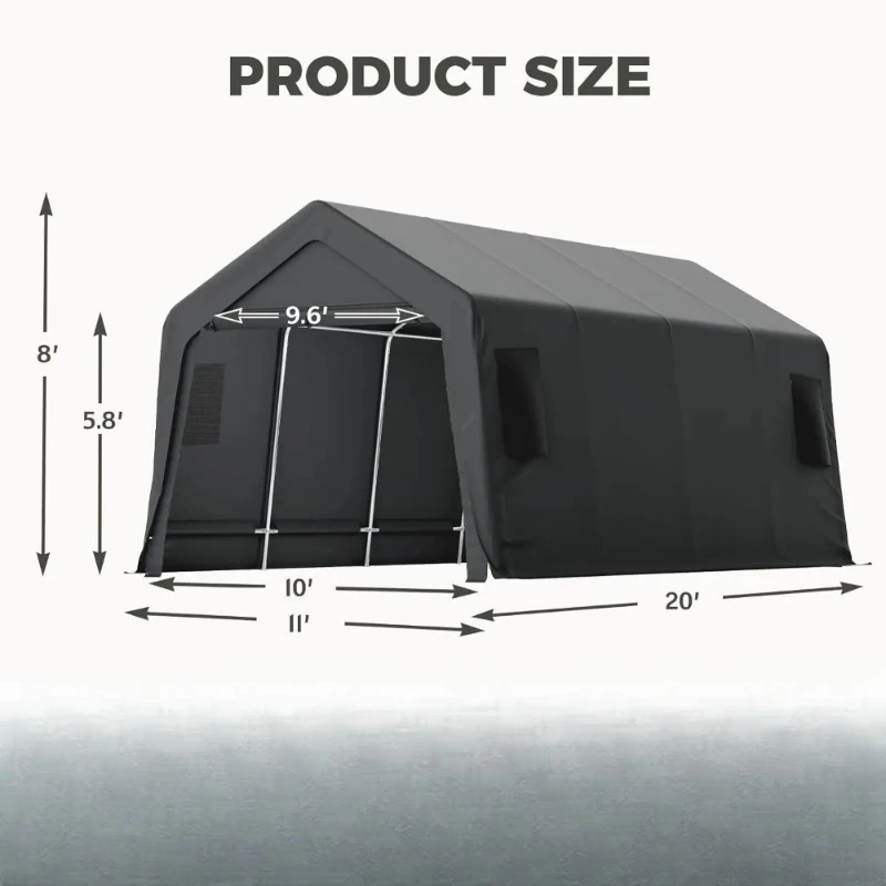 Heavy-duty carport, all-steel metal frame, portable garage with reinforced base, all-season car canopy
