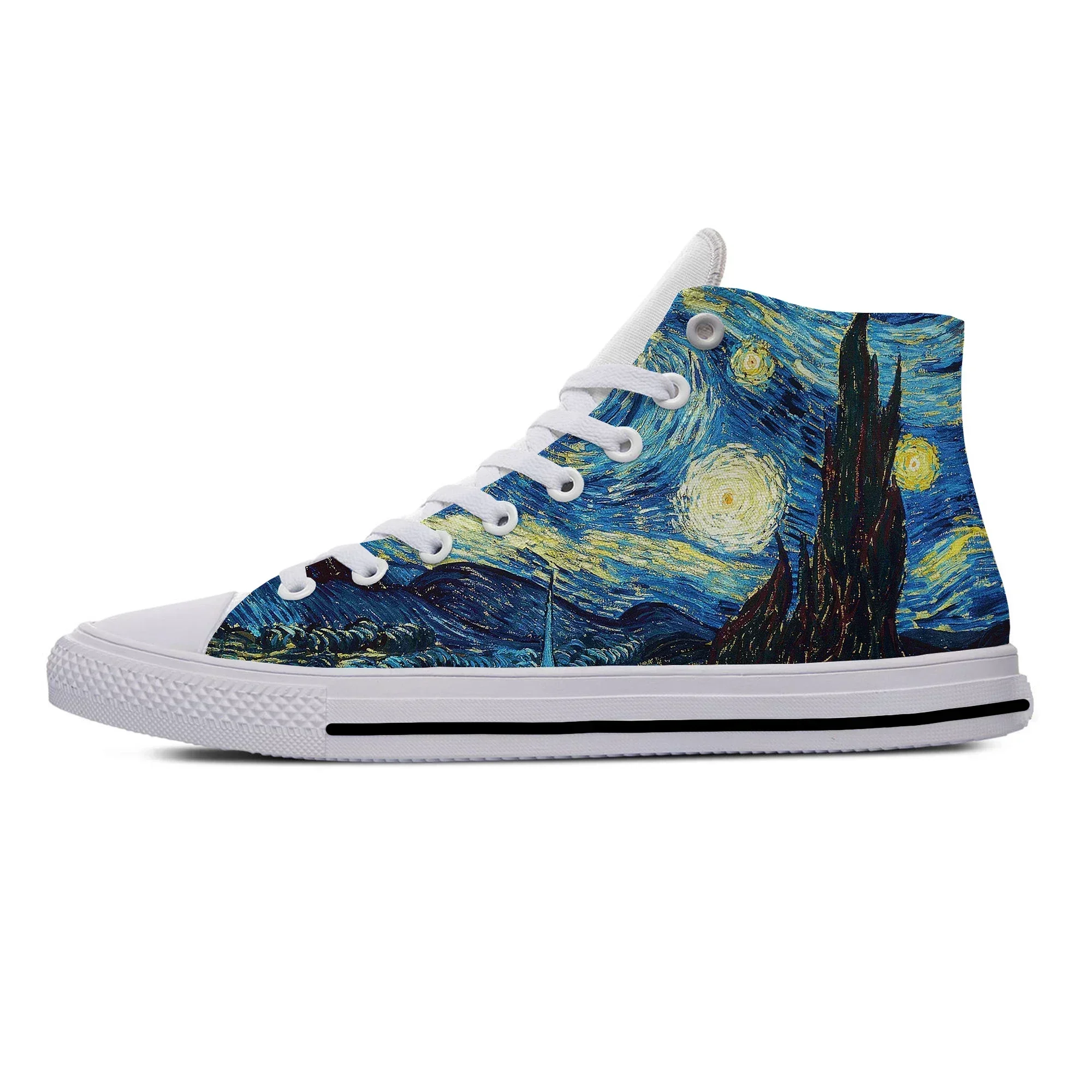 Custom Van Gogh Starry Night Canvas Lace Up Sneakers Lightweight Breathable High Top Casual Shoes for Adults