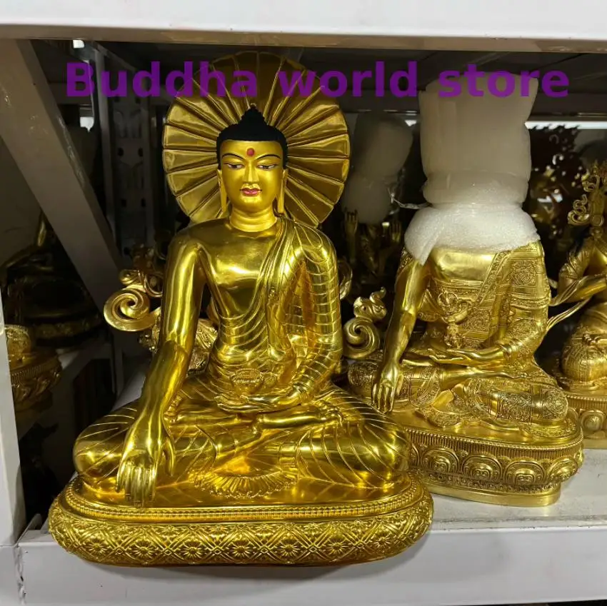34cm large Tibet Thailand Exquisite copper Carving Shakyamuni RU LAI statue Worship Buddha Temple Family Effective protection