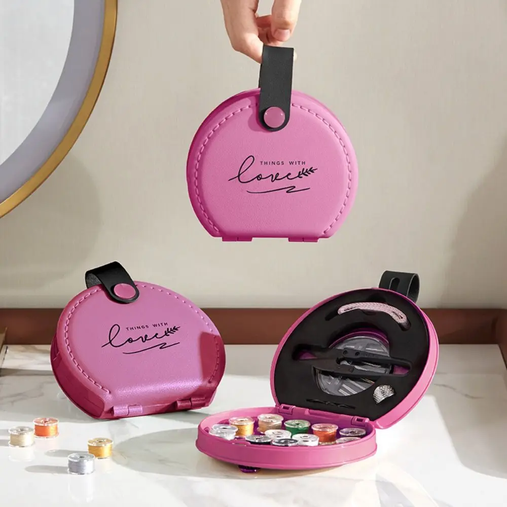 

Portable Mini Sewing Set PU Leather Case Compact Storage Travel Sewing Kit DIY Handheld Manual Sewing Tool Kit