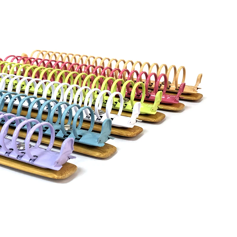 A5 Colorful Metal Ring Binder Clips with Bamboo Back Panel 20 Detachable Buckle Loose-leaf Binding Strip for Album Notebook