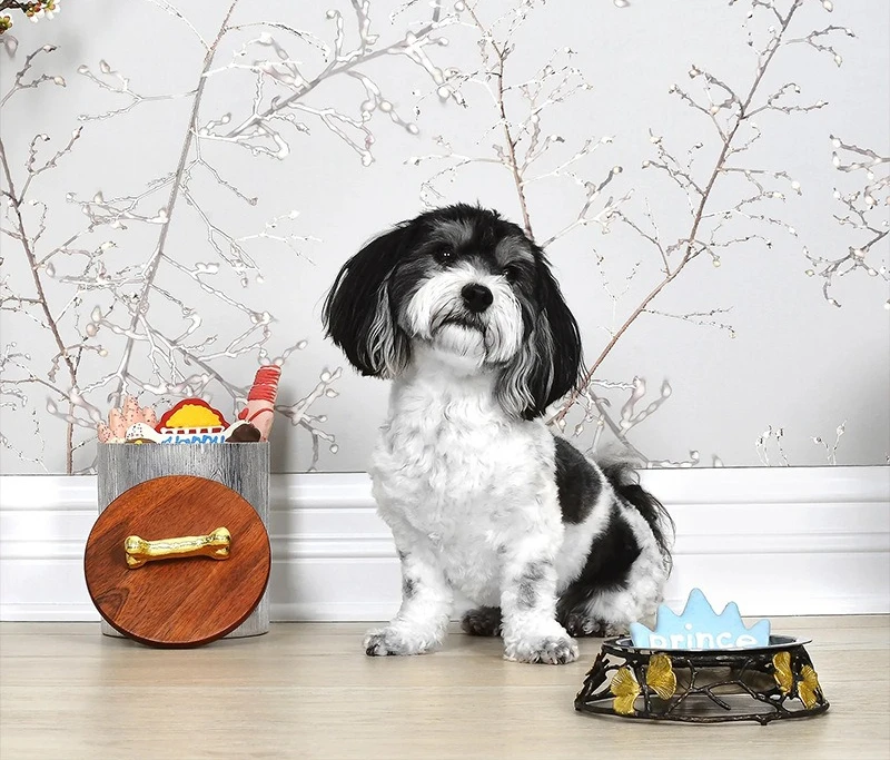 저장용 알루미늄 캔 나무 덮개 금도금 손잡이 창의적인 애완동물 사료 캔 펫 홈