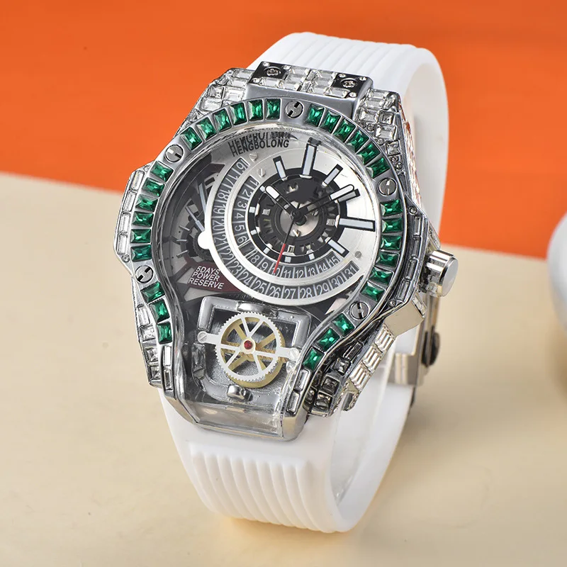 High Quality Iced Diamond Watch Green Diamond Hip Hop Style Automatic Manual Mechanical Business Style Quartz watch