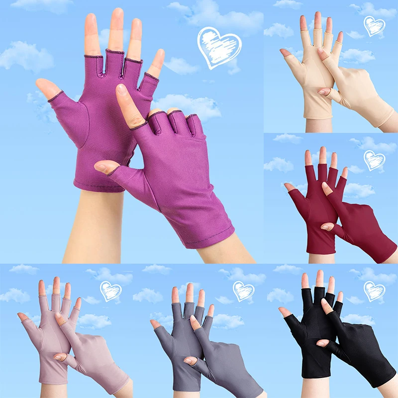 Women Half Finger Gloves Fingerless Spandex Gloves Tight Work Stretch Mittens Winter Drive Cycling Workout Hand Protector Purple