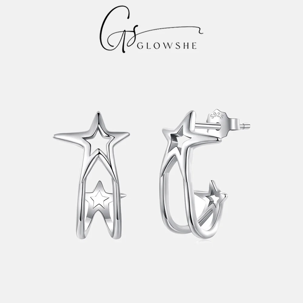 

Серьги-гвоздики Glowshe из стерлингового серебра 925 пробы с двойным слоем и ажурным дизайном в виде звезды, гипоаллергенные, изысканные украшения для повседневного ношения женщинами