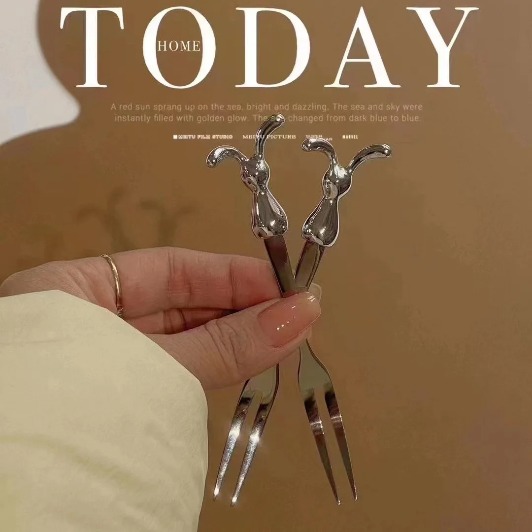 New Creative Stainless Steel Spoon Rabbit Cartoon Stainless Fork High Appearance Level Year of The Rabbit Fork Cutlery Cute