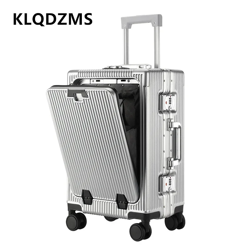 KLQDZMS-Equipaje de cabina con marco de aluminio de 20 pulgadas, Maleta de viaje con Apertura frontal para portátil, 24 pulgadas