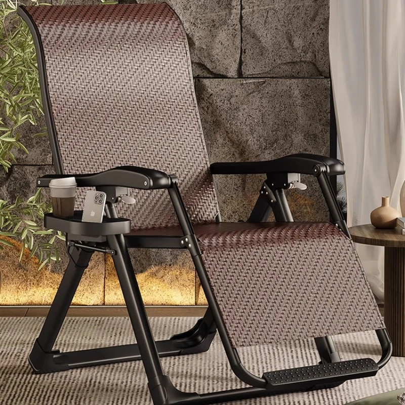 Heavy Duty Rattan Lounge Chair Foldable Zero Gravity Chair Capacity Wide Recliner for Elderly Patio Balcony Relaxation Chair