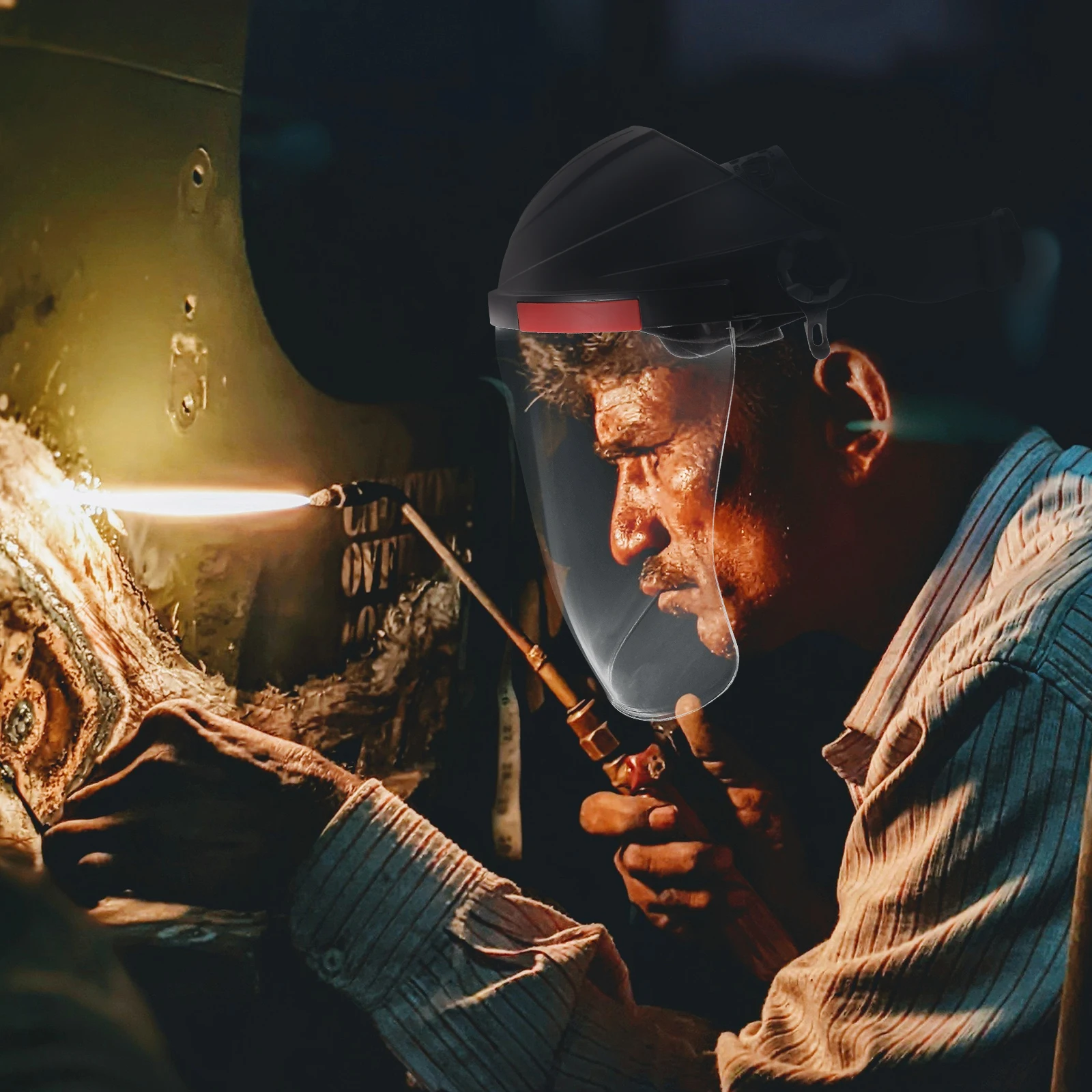 

Black Pc Head-Mounted Welding Transparent Large View Mask Fireproof Shockproof for Gas Shielded Cutting Grinding