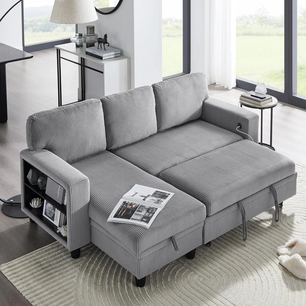 

L-Shaped Sleeper Sofa Bed,Convertible Sectional Couch and Pull-Out Bed,with Storage Chaise,Built-in Bookshelves