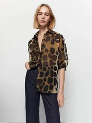 Women Leopard Print Shirt Vintage Long Sleeve Button-Up All-Match Casual Female Shirts Blouse Chic Office Lady Blouse Tops