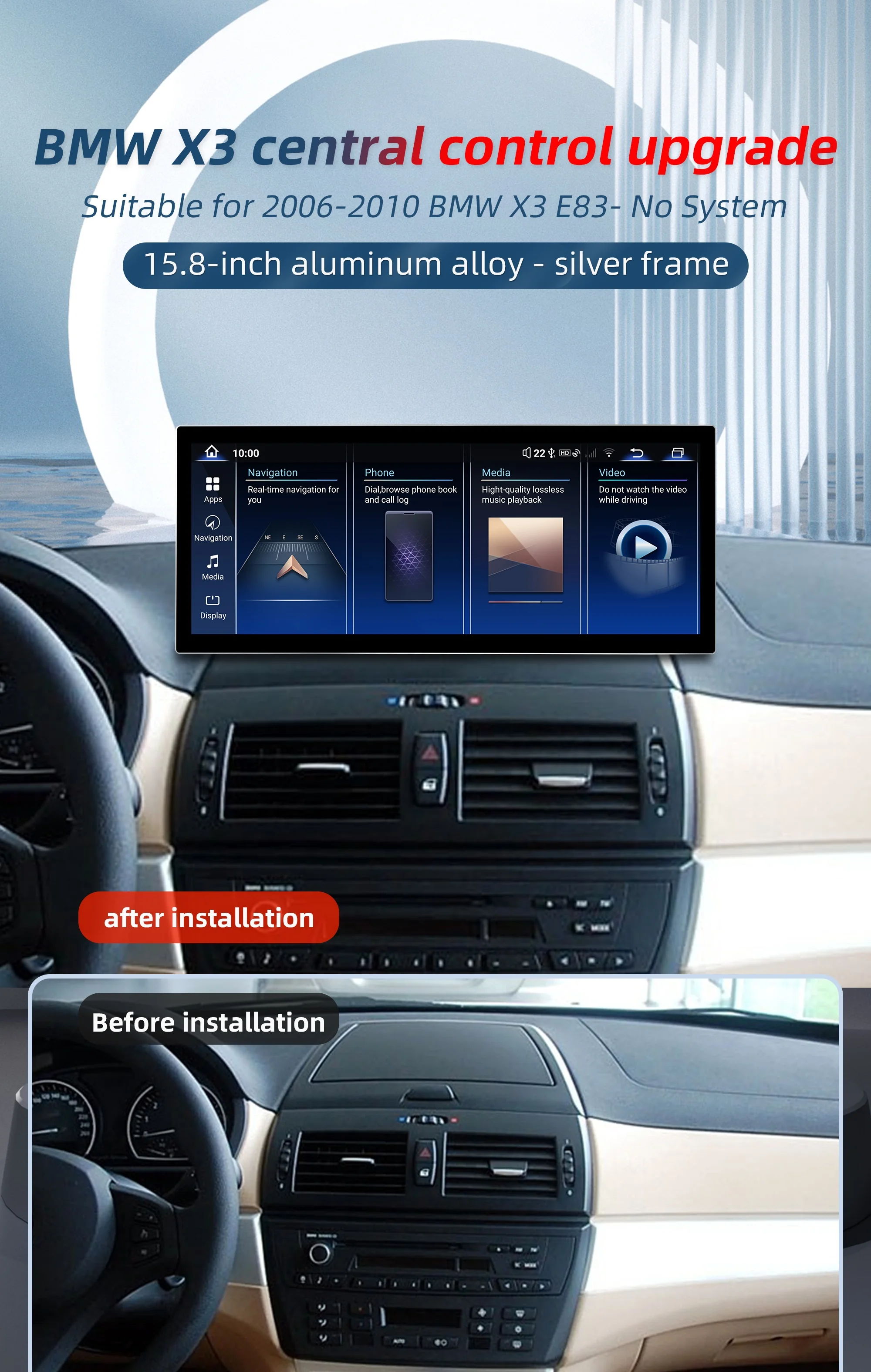 Android14 Dual Screen Car Radio Suitable for 2006-2010 BMw X3 E83-No System GPS Navigation Multimedia Audio Player Bluetoot 5.1