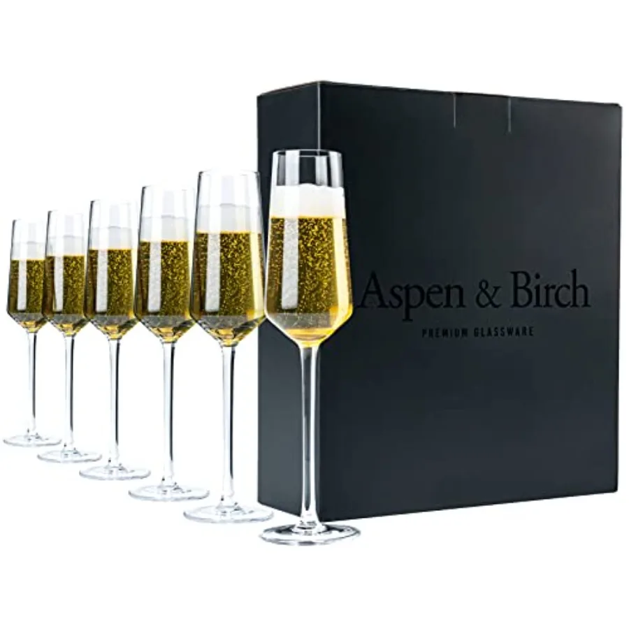 

- Classic Champagne Flutes Set of 6 - Champagne Glasses - Mimosa Glasses Premium Crystal Stemware Clear 6 oz Hand Blown Glass C