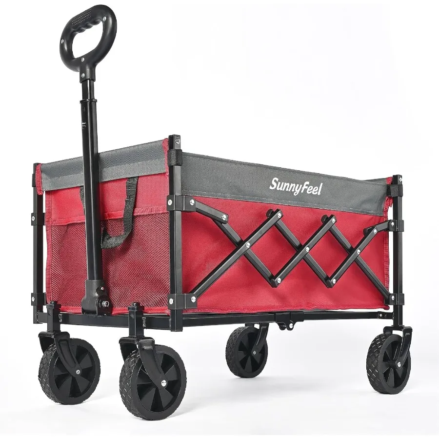 SunnyFeel Collapsible Foldable Wagon Cartfold up Wagon 330lbs Lightweight Portable Folding Utility Grocery Shopping Cart with A