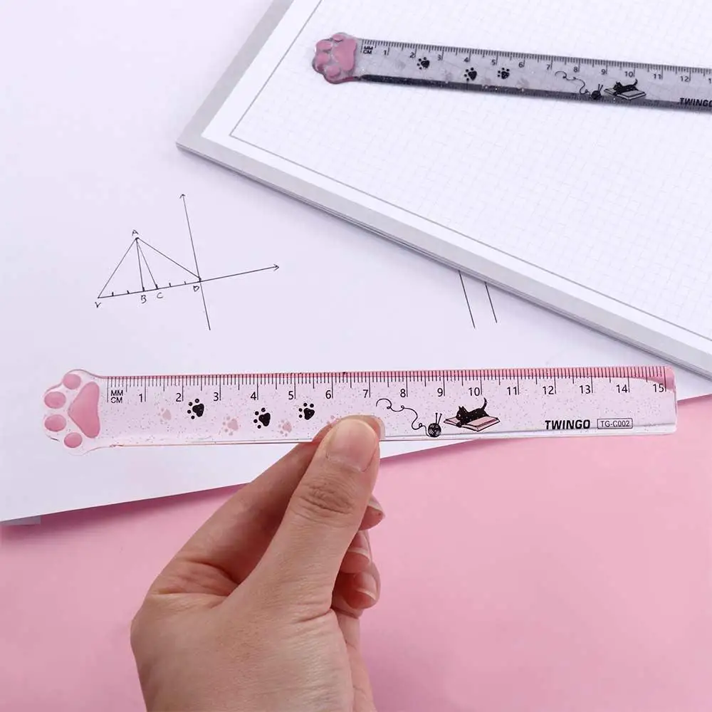 Students Cute Stationery Kids Gifts Painting Plastic Cats Claw Ruler Straight Ruler Scale Ruler Measuring Ruler