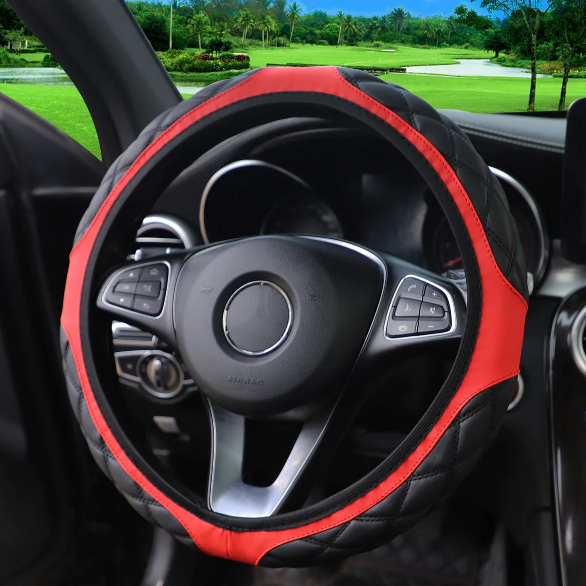 1 Leder-Stereo-Stickerei Komfortabler Rutschfester Auto-Lenkradbezug Ohne Innenring für 14,1-15 Zoll Autos – Detail 2