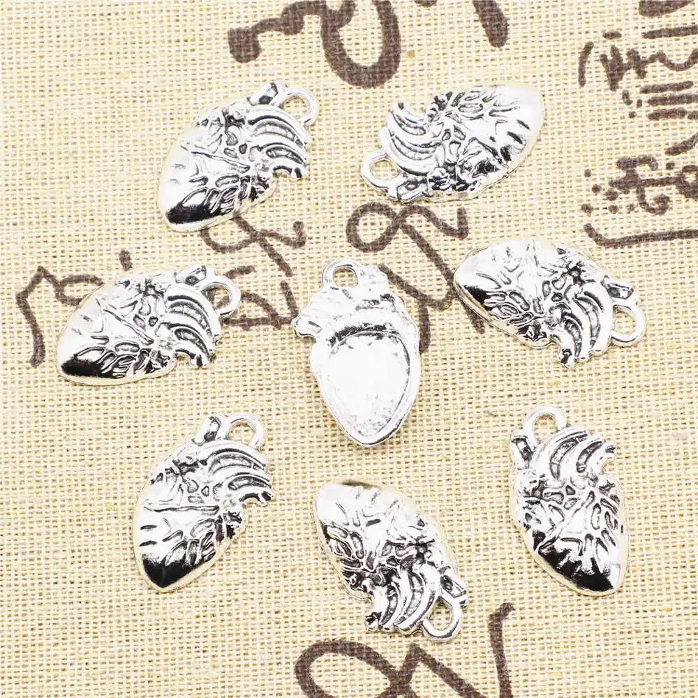 Girls Jewelry Handmade Kids Charms Heart Antique Silver Color Pendants For Jewelry 15x25mm 5pcs