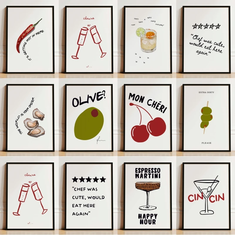 1pc frameless Canvas Painting Old Fashioned Cocktail Poster Chilli Olives Print Canvas Painting Kitchen Wall Art Picture for Clu
