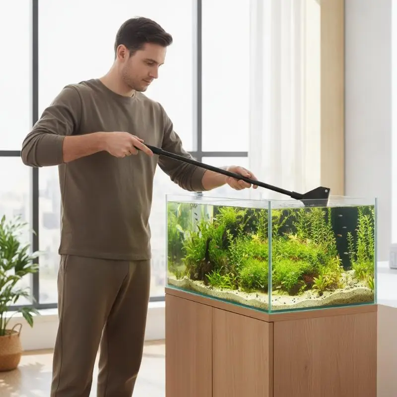Aquarium Glass Cleaner Dual Use Algae Scraper Flat Sand Adjuster Easy Operation for Home Fish Tank Care