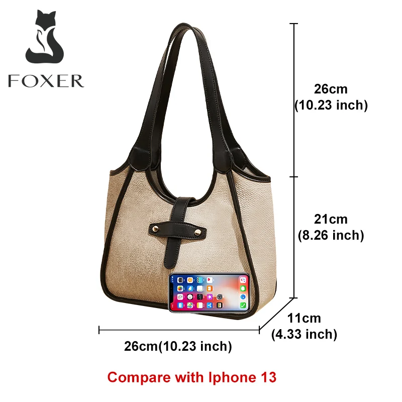 FOXER 2024 New Designer Women\'s Faux Leather Handbag Classic Female PU Shoulder Bag Versatile Commute Lady Medium Size Tote Bags