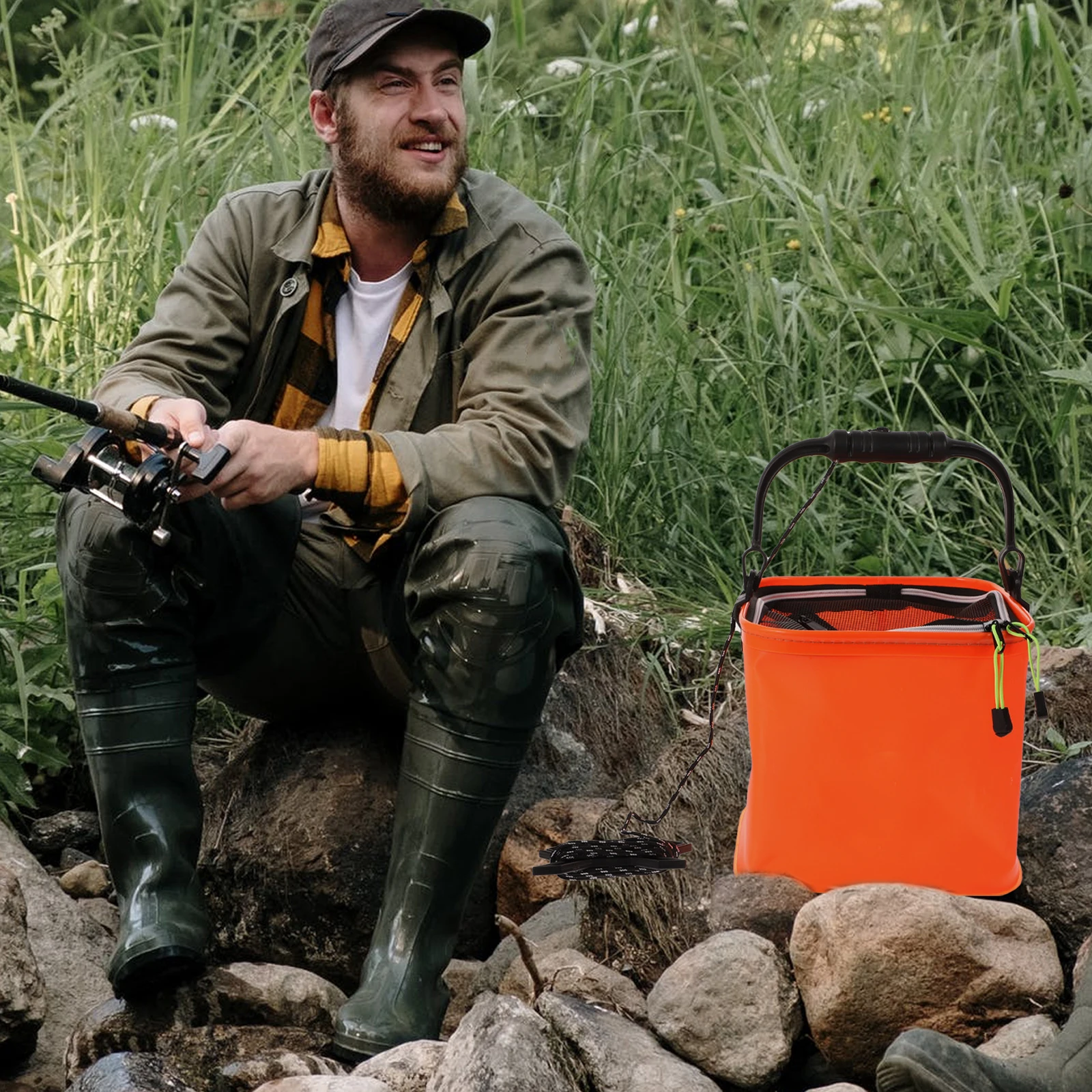 

Folding Fishing Bucket EVA Water Pail Thickened Outdoor Household Collapsible Bucket Sturdy H Waterproof Fabric Practical