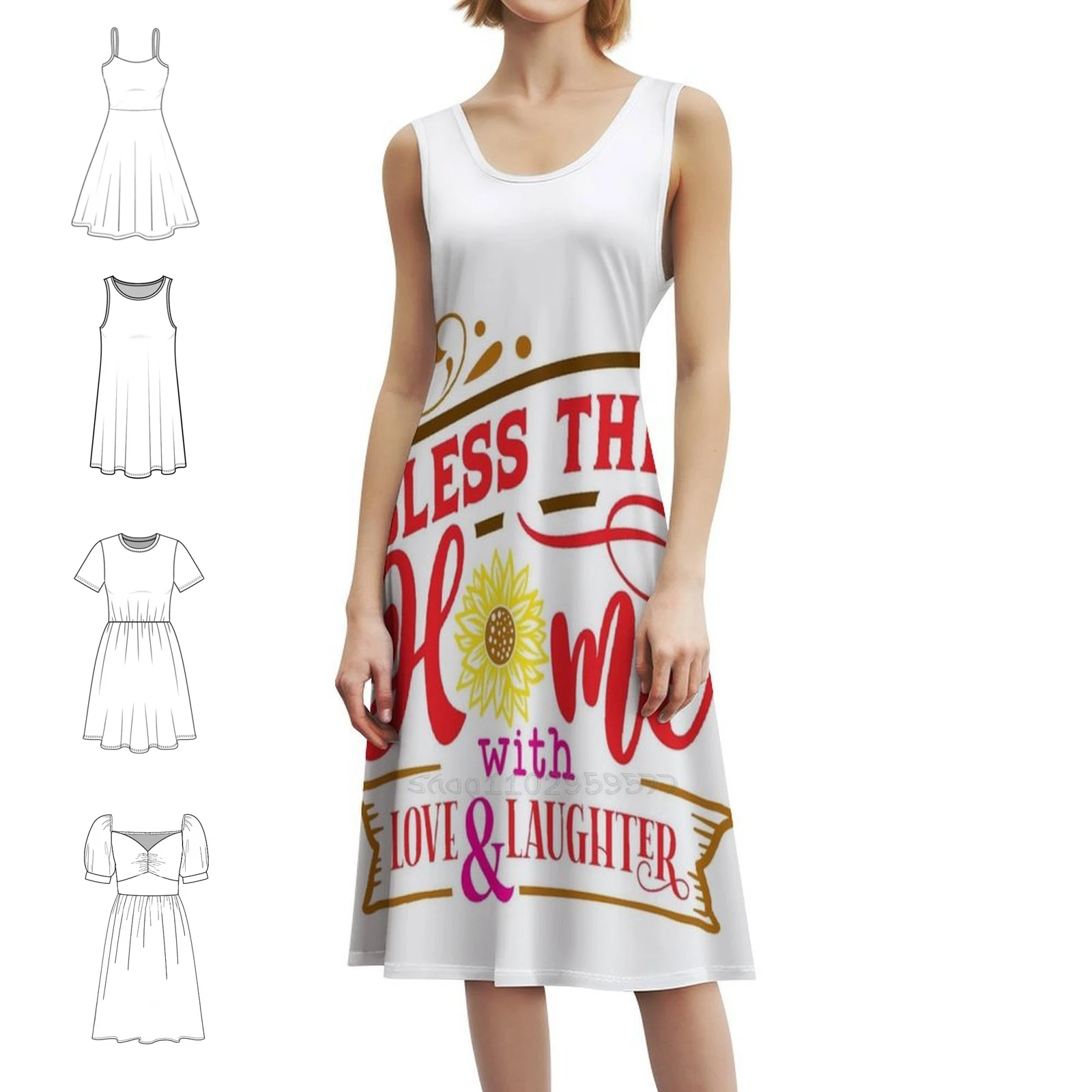 Zegen dit huis met liefde en gelach Koreaanse stijl casual jurk voor dames Eenvoudige dagelijkse kantoordamejurken Zonnebloembloem