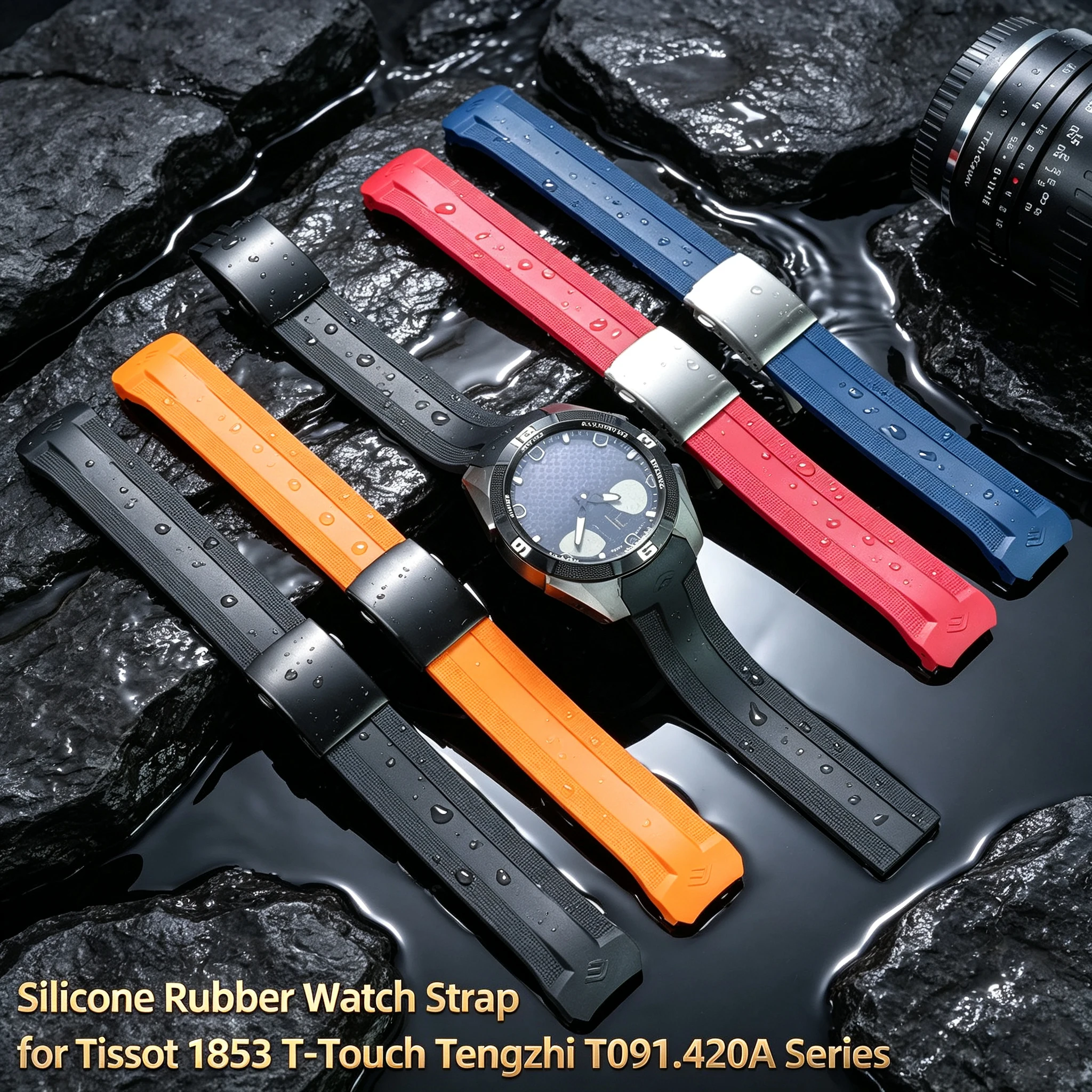 22mm T091 Silicone Rubber Watch Strap for Tissot 1853 T-Touch Tengzhi T091.420A Series Men Replacement Watchband Accessories