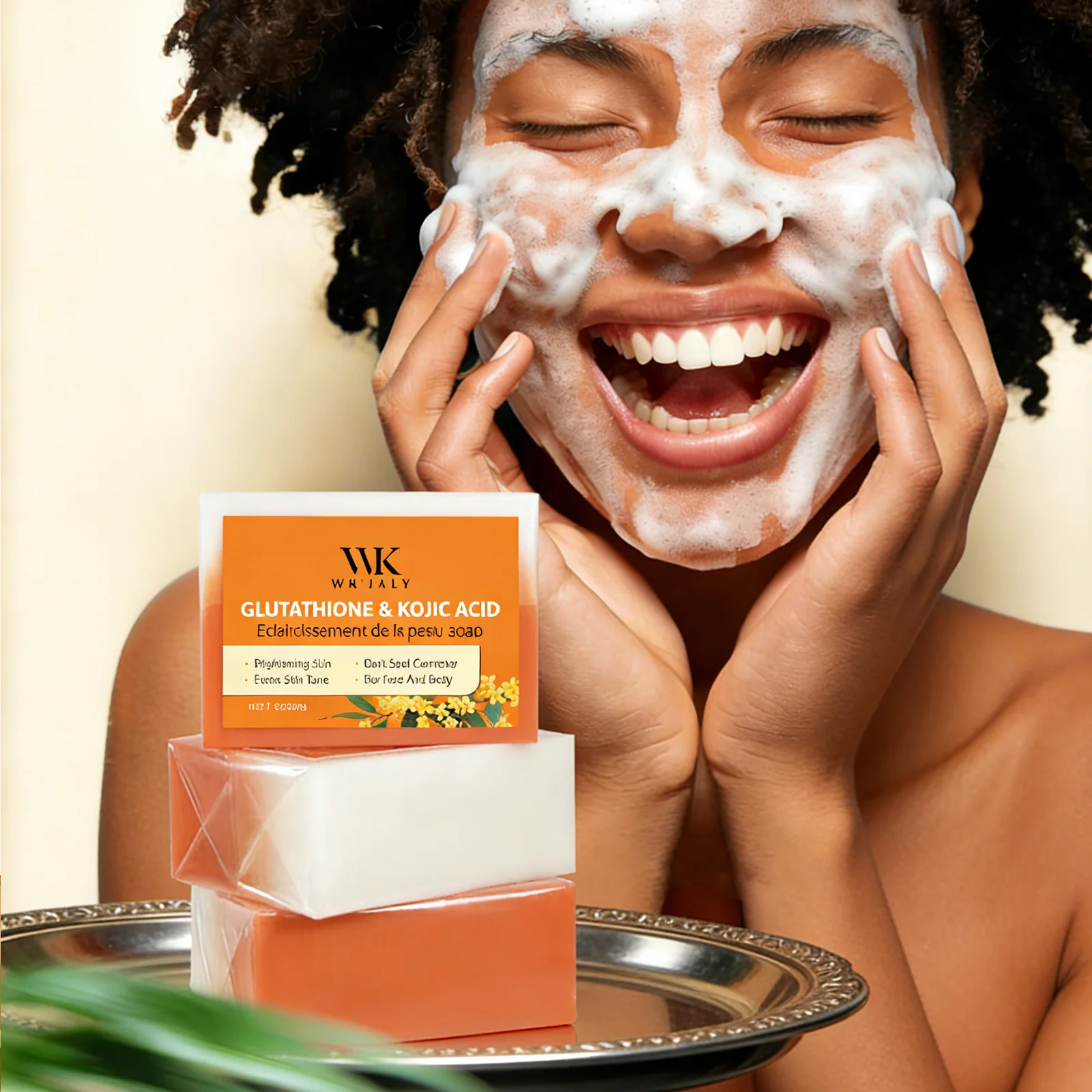WK JALY Kojic Acid Whitening Soap Bar, With Glutathione, Vitamin C, Dark Spot Corrector, Even Skin Tone,  For Face, Body 200g
