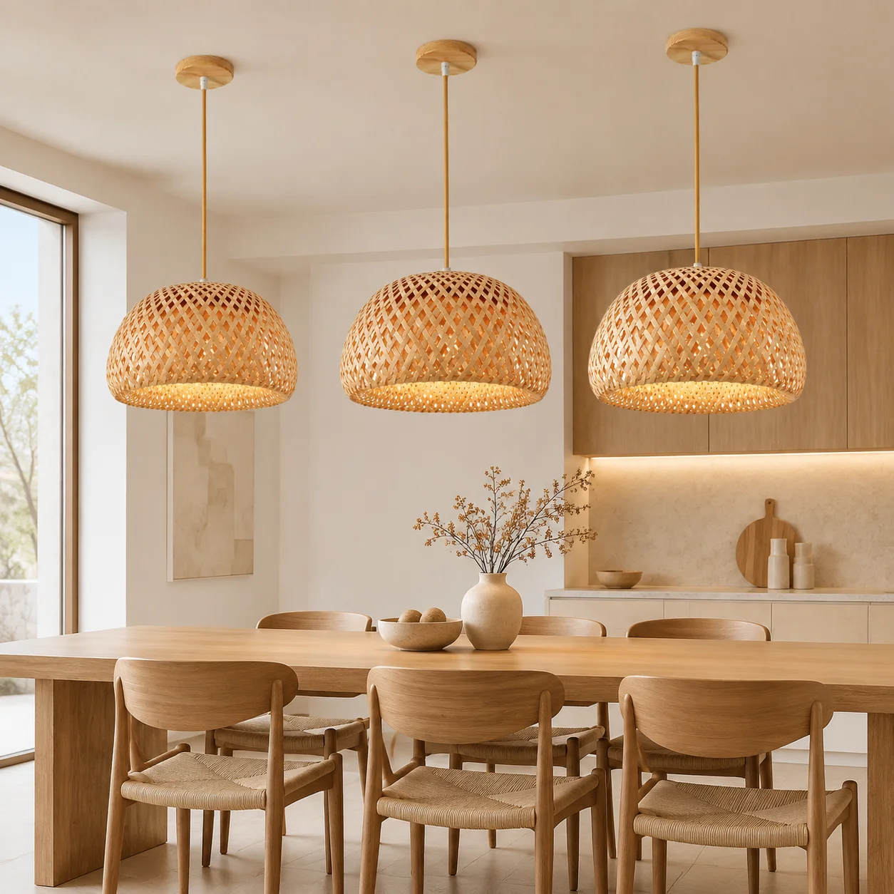 JOYINLED Bamboo Pendant Light Dia 30/38/45CM Hand Woven Rustic Hanging Lamp E27 Ceiling Fixture for Kitchen Island Dining Room
