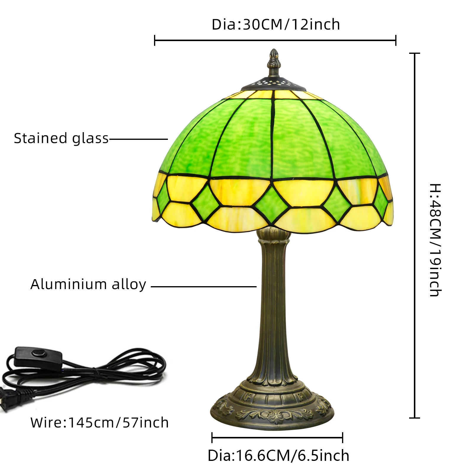 Tiffany Table Lamp, Stained Glass Lamp, Simple European Style, 12 Inch Small Night Light, for Bedroom Living Room Office