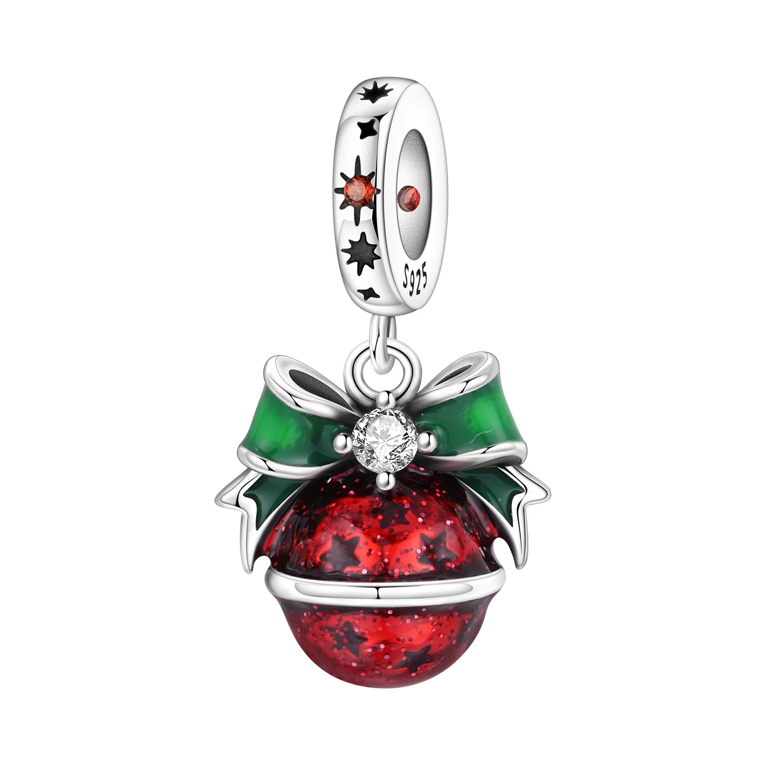 CYCUFF 925 Sterling Silber rote Weihnachtsglocken-Anhänger, Perlenanhänger für DIY-Armbänder, Halsketten, Schmuck, Souvenirgeschenke