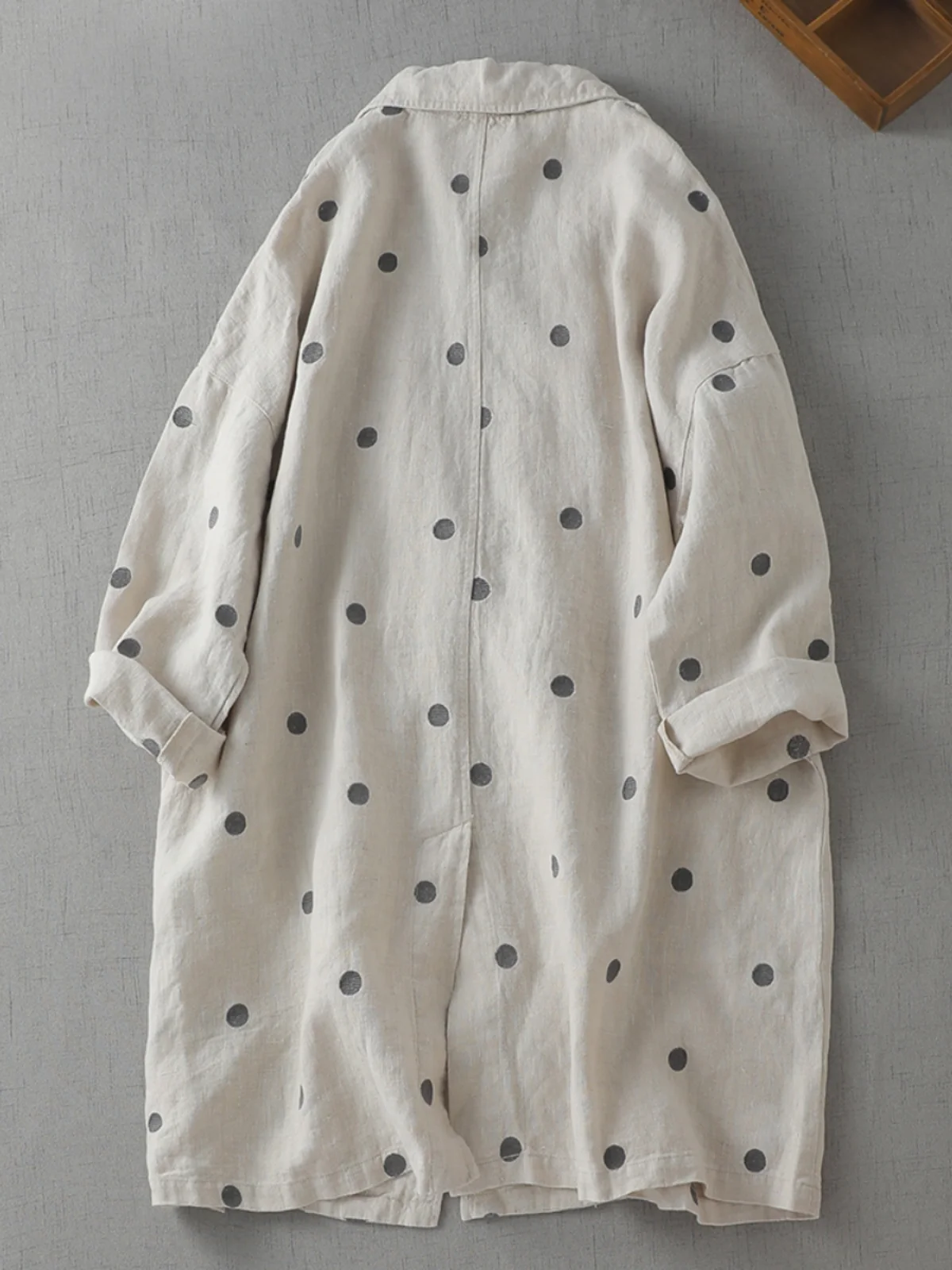 Chaqueta de traje hoada de aodón y lino para mujer, abrigo informal de manga larga con bordado de lunares, longitud media...