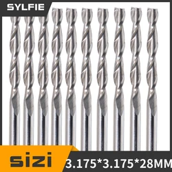 10pcs Double Flute Spiral Cutter 3.175x25mm CNC Router Bits Wood Acrylic Drill