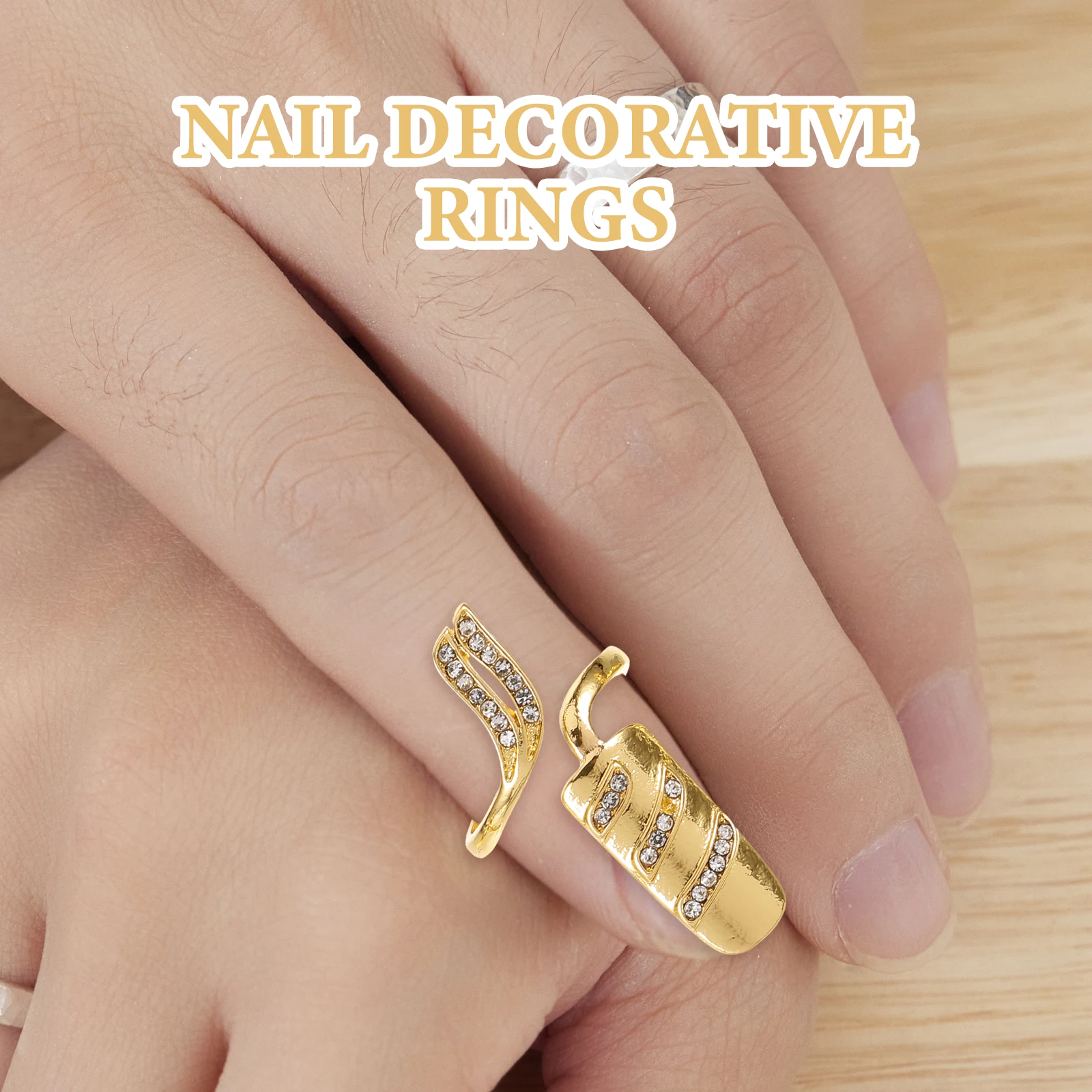 

4 Pcs Diamond Nail Set Fake Fingernail Rings Jewelry for Women Art Metal Thumb Adjustable