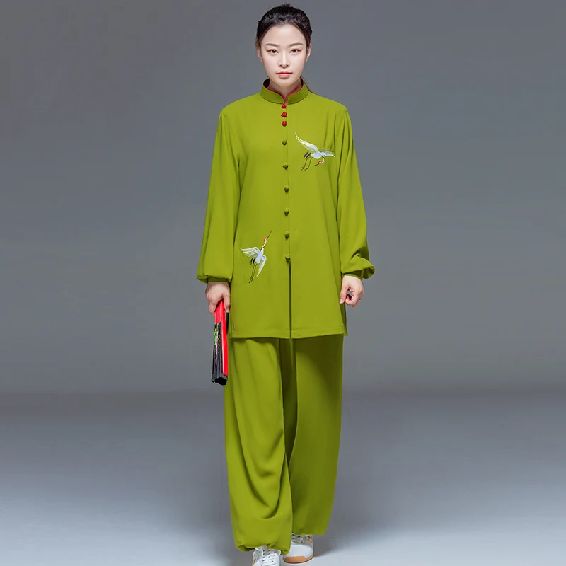 2024 Women's Flowy Tai Chi Suit, Embroidered Performance & Competition Uniform for Spring/Autumn Training
