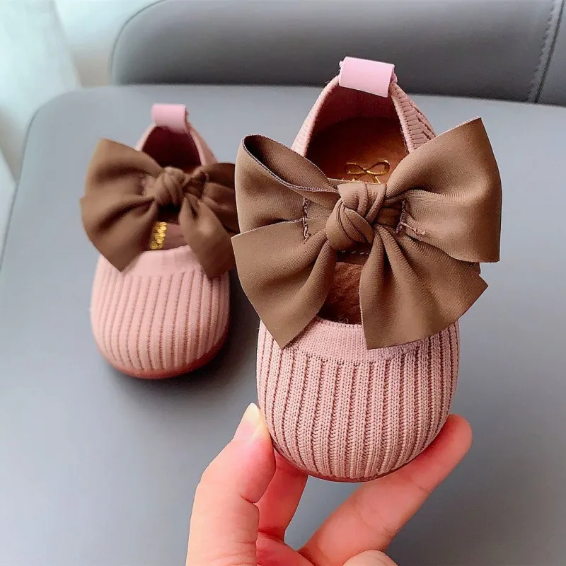 Autumn Children Girls Princess Shoes Infants Fashion Bow Soft Sole Breathable Solid First Walkers Newborn Kids Cotton Shoes