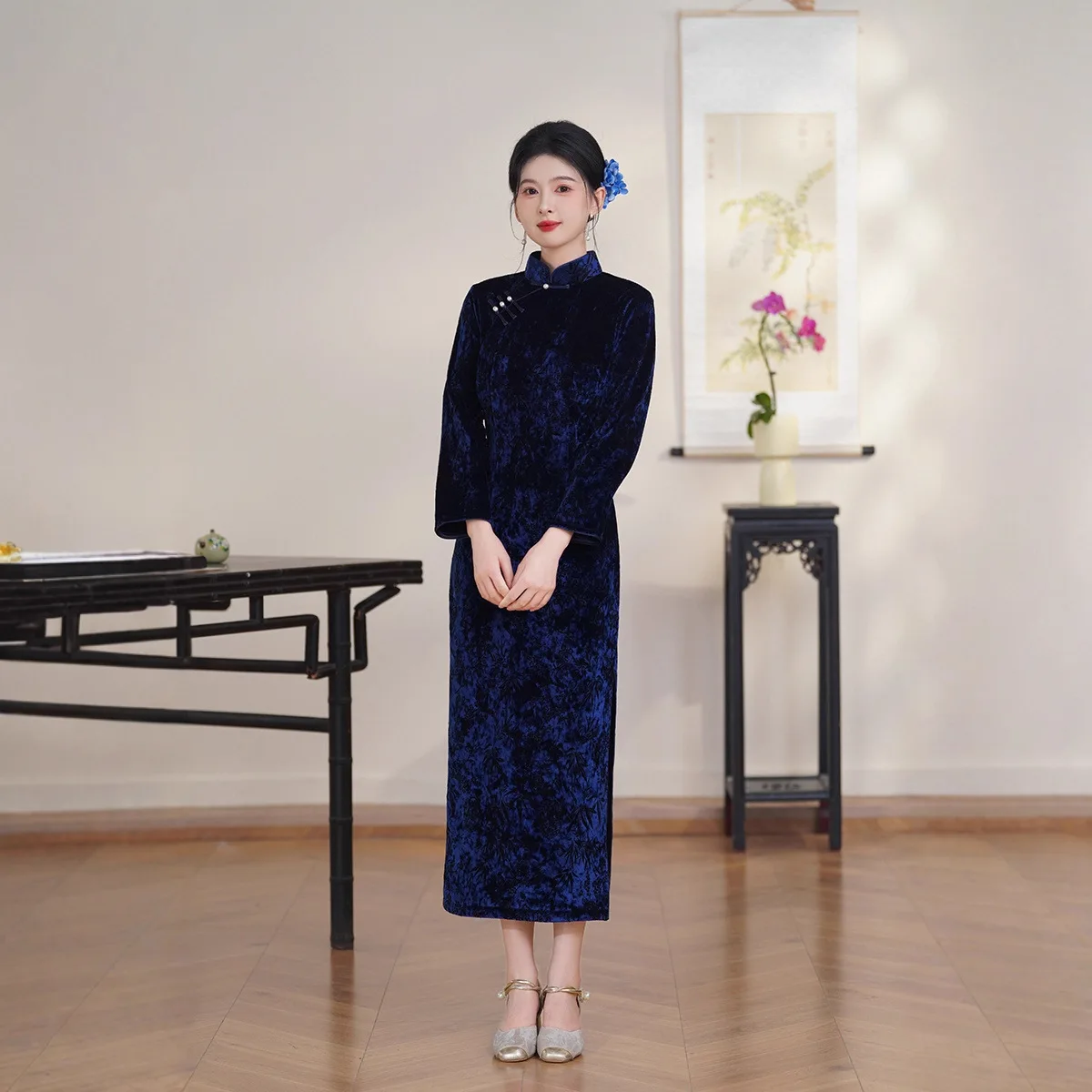 

Yourqipao Old Shanghai Ретро китайское бархатное Cheongsam 2025 осеннее и зимнее вечернее платье Ципао для женщин