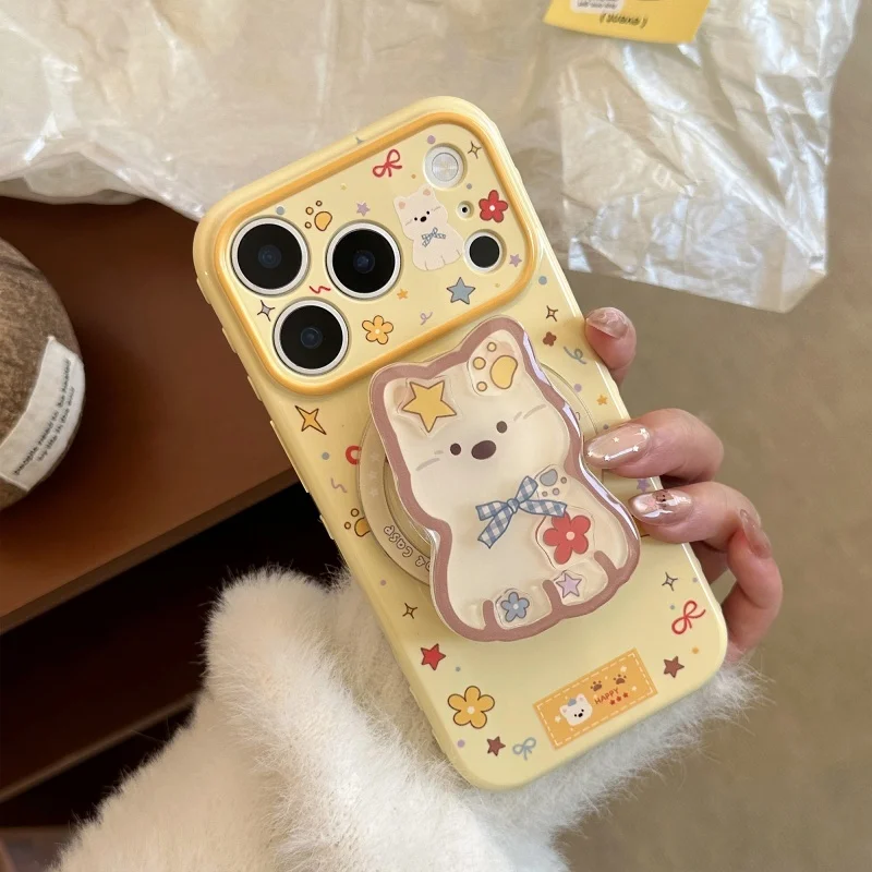 

Cute Cartoon Puppy Quicksand Shake for Griptok Phone Holder Finger Ring Stand Support for Magsafe IPhone 15 16 17 Girl Bracket
