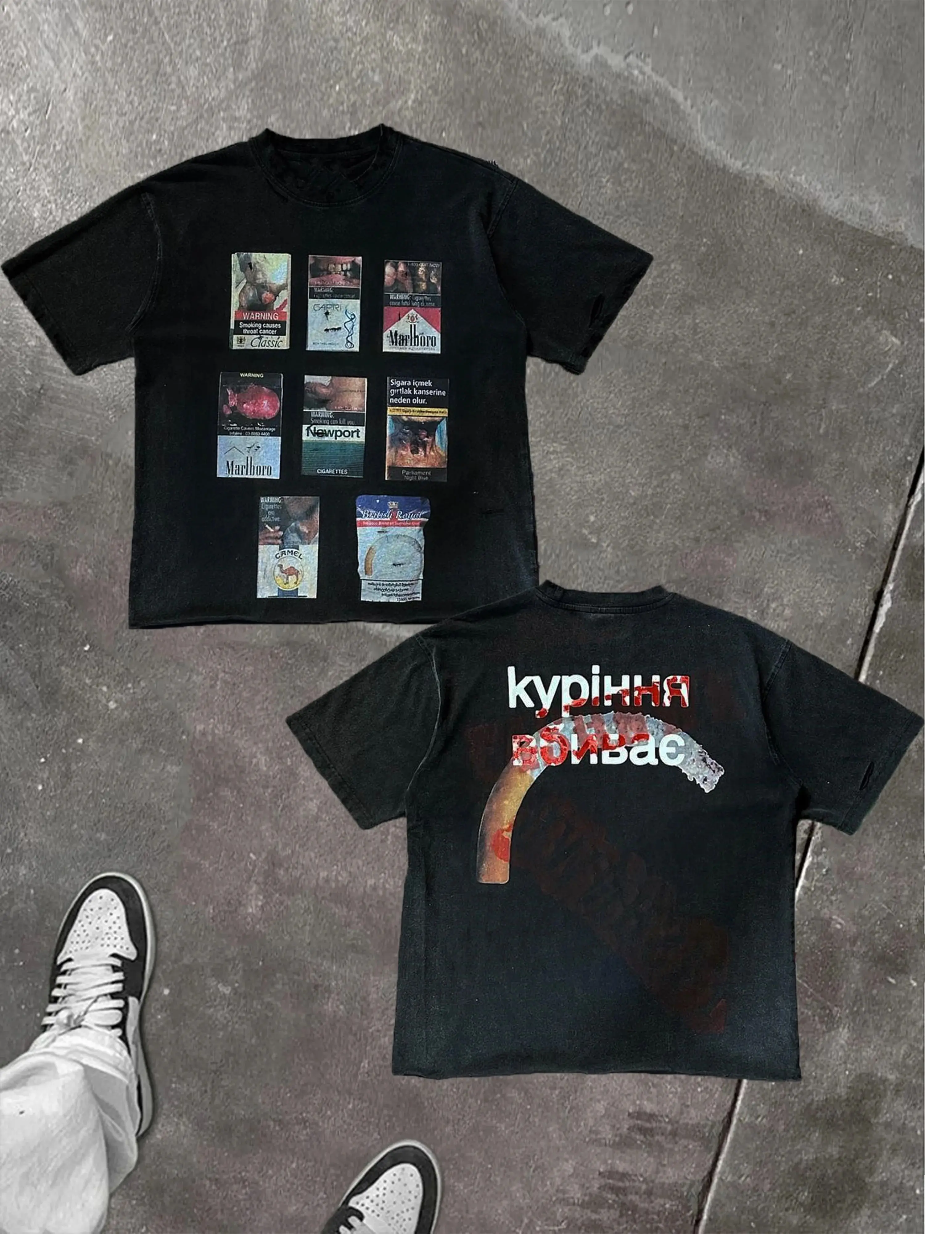 The Smoking Kills Collection Printing Cotton Fabric T-Shirt Summer Street Style Short Sleeved T-Shirt Cool Design Retro Tee Tops