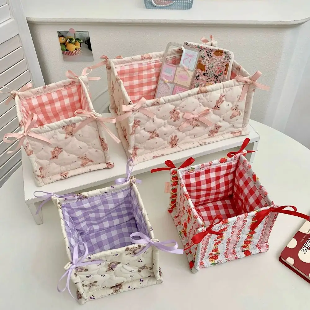 Cute Quilting Cotton Storage Box Square High-capacity Organizer Box Cartoon Bear Pattern Storage Frame Home Decoration