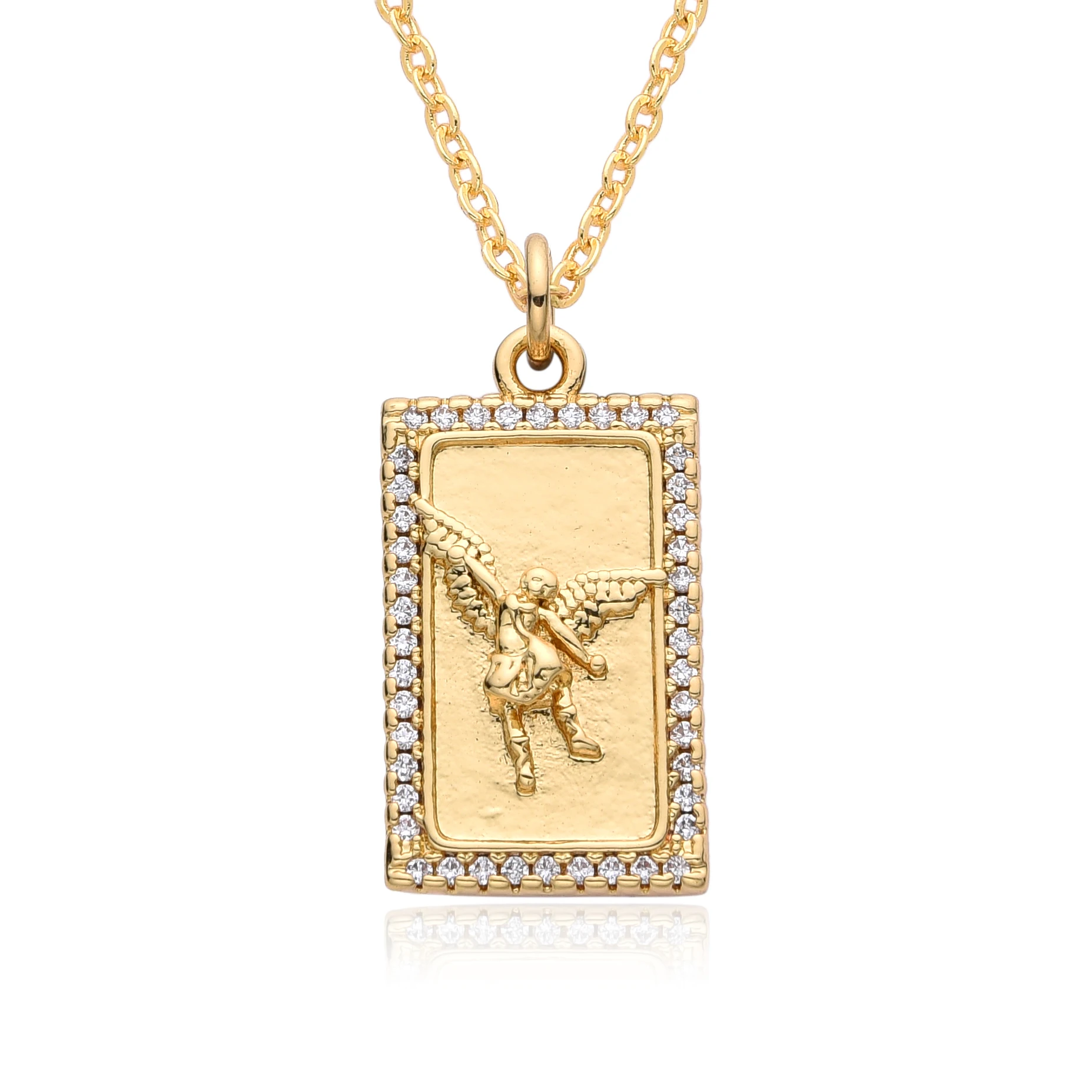 Collier plaqué or avec pendentif Saint Michel pour homme et femme, bijoux catholiques, breloques ovales, archange, San Miguel, Arcangel, creux, cadeaux