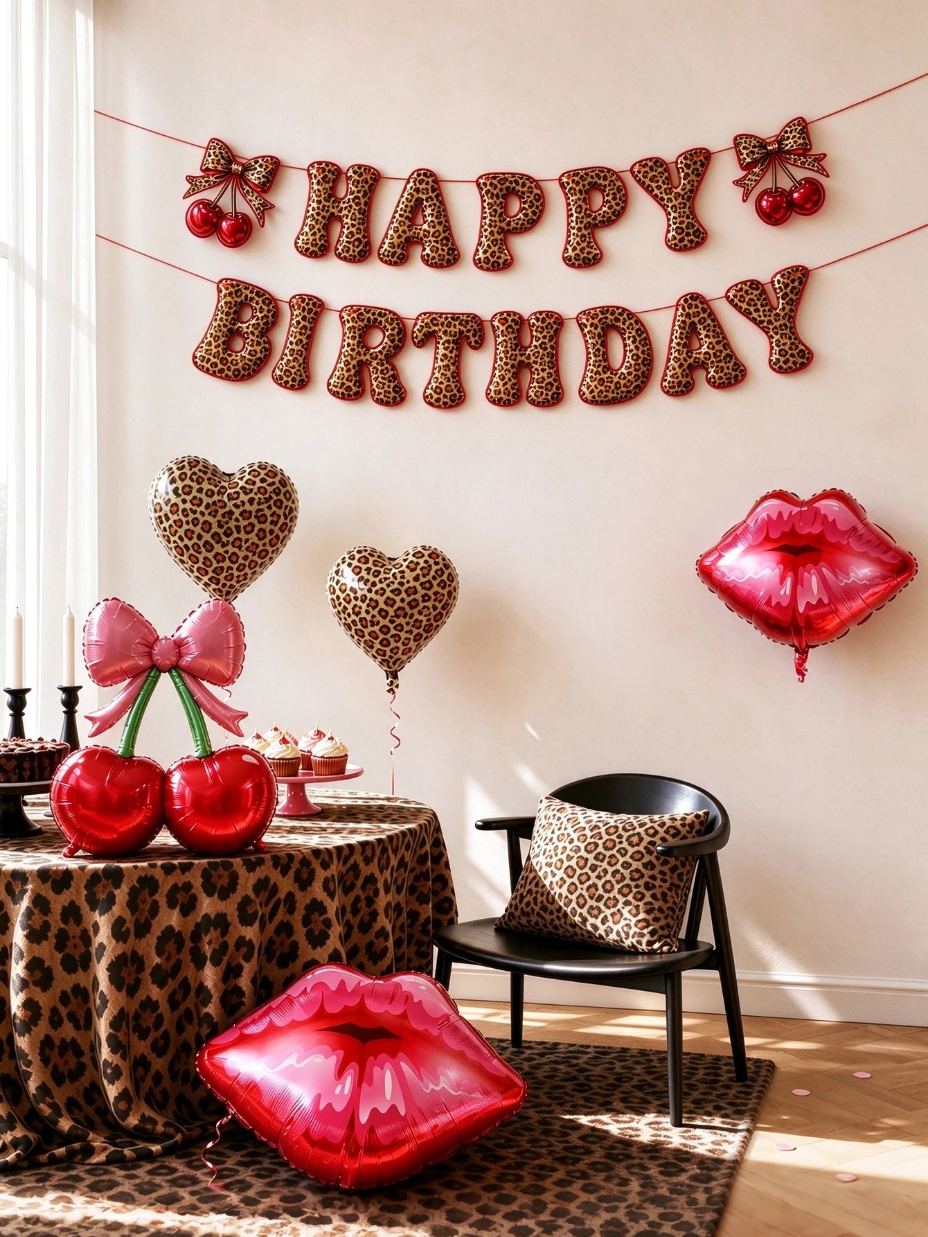 6pcs Leopard-print birthday theme set—perfect for birthdays,Valentine’s Day,romantic evenings,and romantic balloon decorations.