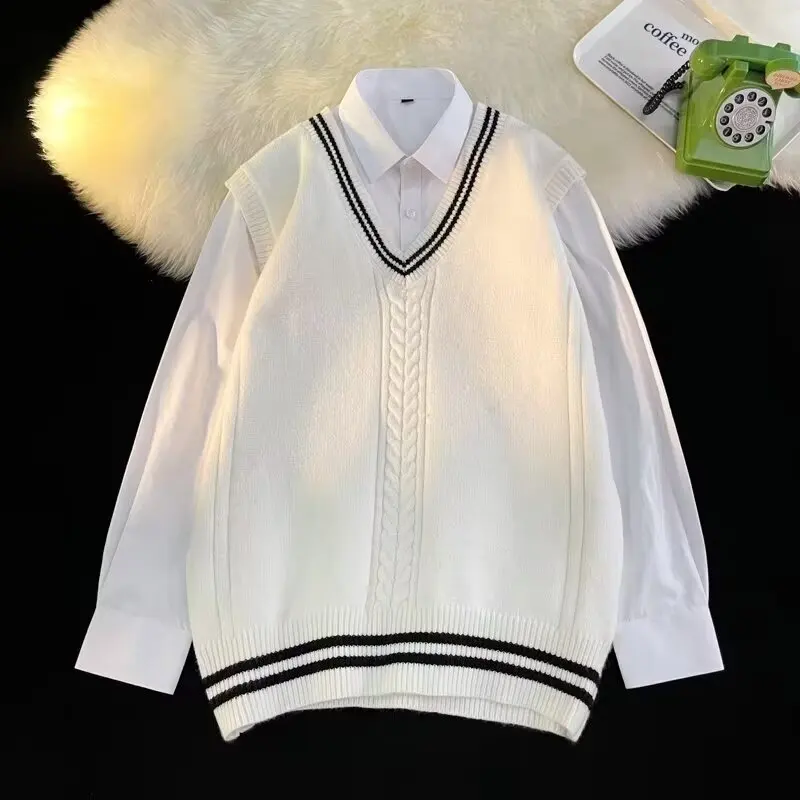 College wollen vest met V-hals, truivest, hoogwaardig studentenvest, schooluniformvest, JK uniform gebreid vest