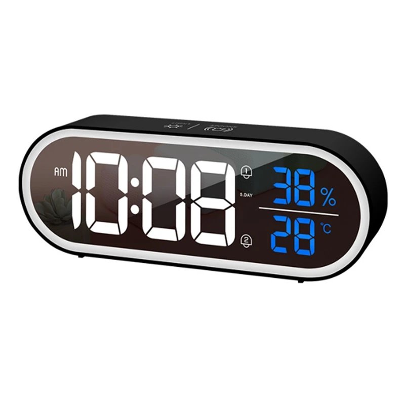 

LED Digital Alarm Clock Snooze Temperature Humidity Display USB Desk Strip Mirror Clock For Living Room Decoration