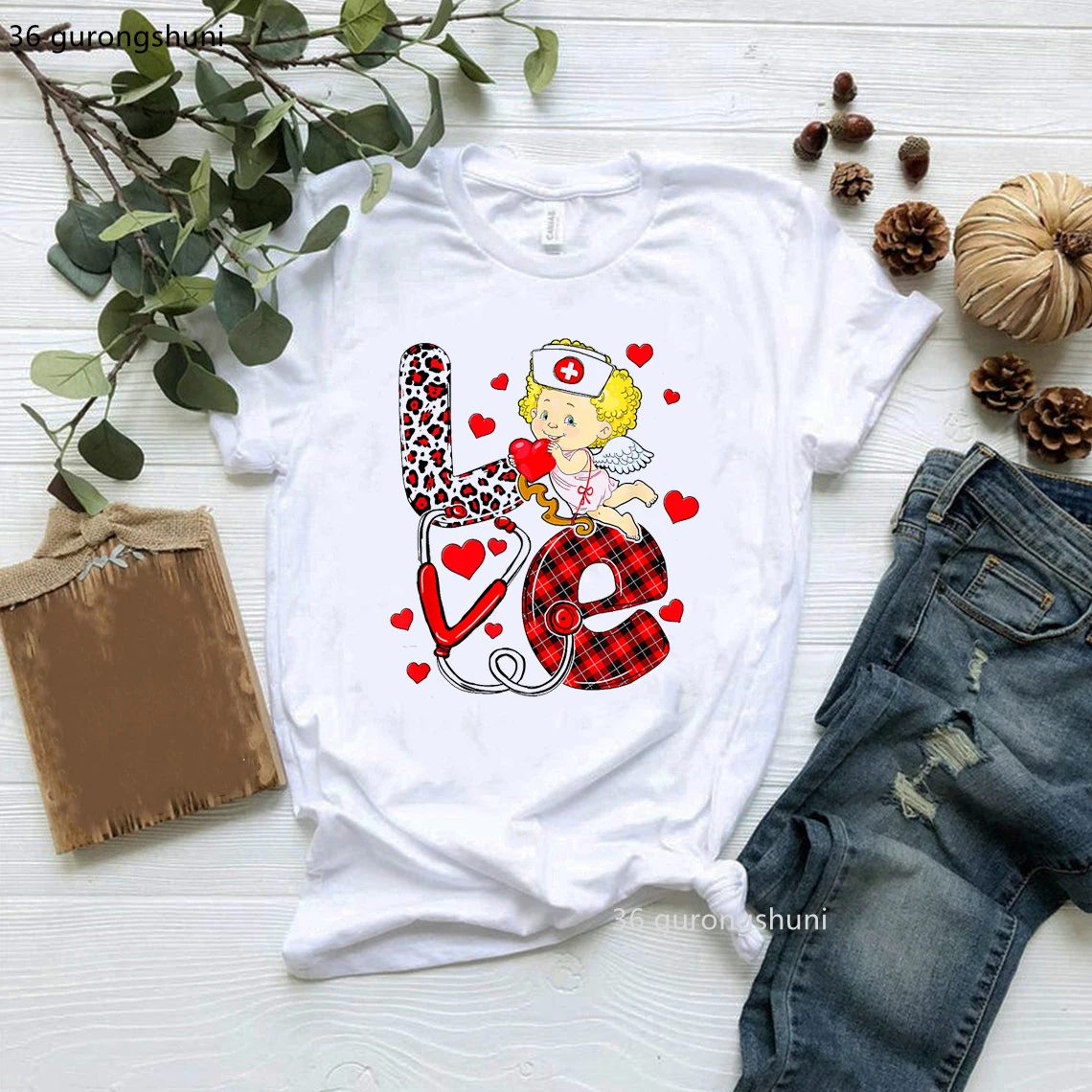 Cute Leopard Print Nurse Nurselife T Shirt Kawaii Love Nurse T-Shirt Women Clothes Female Clothing Short Sleeve 90s Tees Top