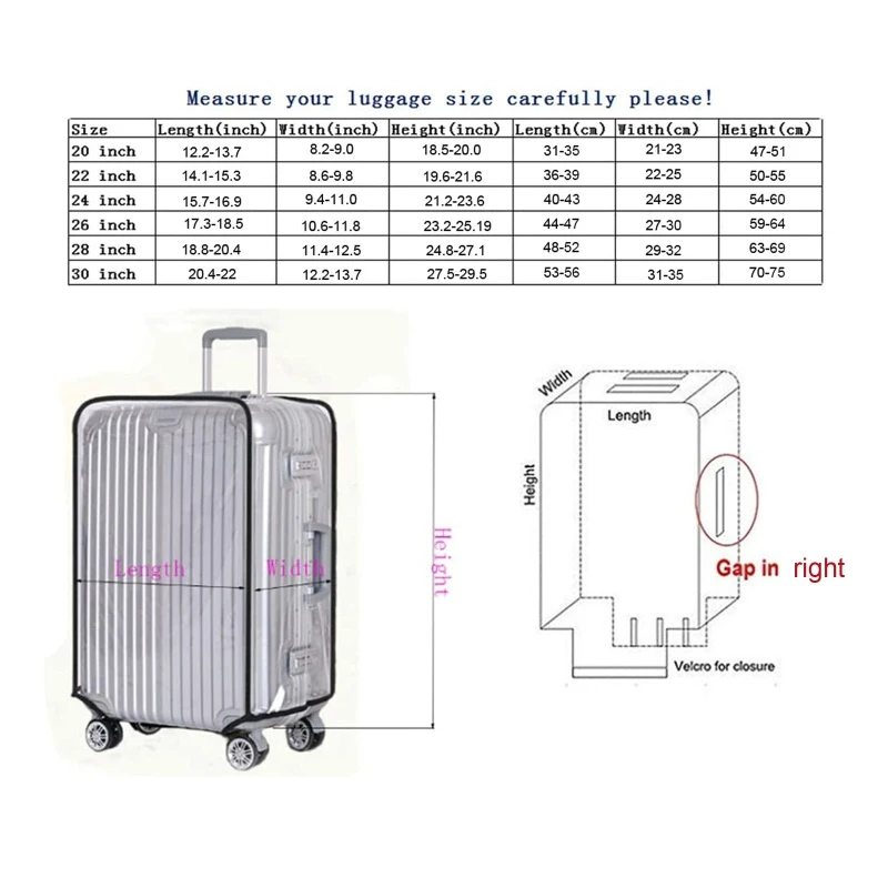 M2EA Clear PVC Suitcase Cover Protectors 18 20 22 24 26 28 30 Inch PVC Transparent Travel Luggage Protector for Carry on