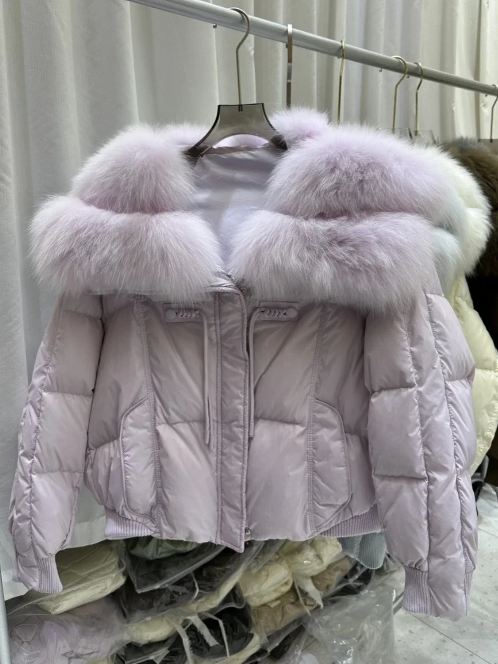 Big Real Fox Fur Collar Outerwear 2024 Winter Fur Jacket Women Short Streetwear Loose Natural Thick Warm Duck Down Coat